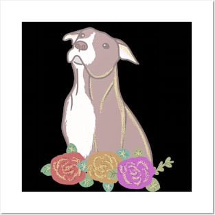 Pitbull and flowers Posters and Art